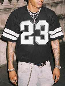 Maillot de football en mesh noir surdimensionné pour homme, style streetwear, chemise de sport athlétique, logo personnalisé, fabricant en gros, États-Unis - Product Image 6