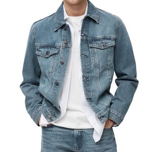 Bright White <b>Men</b> Denim <b>Jacket</b> Cotton <b>Trucker</b> Button Front Turn Down Collar Flap Pockets Clean Fit Casual Jean <b>Jackets</b> - Product Image 5