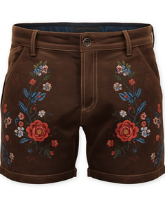 Pantalones Cortos Bávaros Vintage para Hombre, Color Marrón Nogal, Estilo Tradicional de Oktoberfest, con Bordado Alpino y Aspecto de Cuero Sintético, para Festivales - Product Image 1