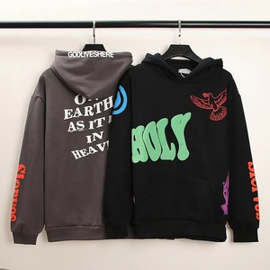 Sudadera con capucha negra para hombre con estampado verde de pájaro sagrado y diseño de mano morada, estilo urbano, corte holgado, para otoño - Product Image 5