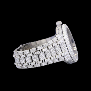 Reloj de Lujo de Marca con Esfera Redonda, Números Arábigos, Oro Blanco, Totalmente Cubierto de Diamantes Moissanite, Movimiento de Cuarzo, Estilo Hip Hop - Product Image 3