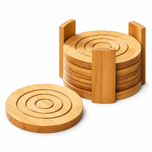 Juego de Posavasos de Bambú Natural con Soporte, Posavasos Redondos Resistentes al Calor, Antideslizantes, para Tazas, Vasos, Decoración del Hogar, Regalo - Product Image 1