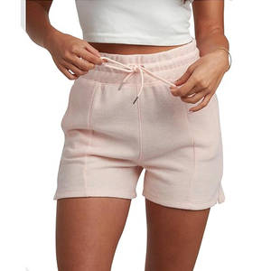 High <b>Waist</b> Ribbed <b>Elastic</b> <b>Waist</b> Shorts Pockets Solid Pink Breathable Anti-Wrinkle Digital Printed 100% Cotton Women's Shorts - Product Image 3