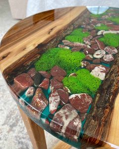 Woodland Cross River Wooden Moss <b>Epoxy</b> <b>Coffee</b> <b>Table</b> Handmade Round Live Edge Luxury Nature Inspired Pebble Art Furniture Design - Product Image 6