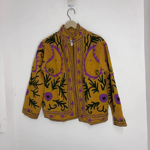 Velvet Suzani Bomber <b>Jacket</b> Hand Embroidered Boho Vintage Short Coat Free Size Ethnic Wear Colorful Embroidery <b>Reversible</b> Floral - Product Image 1