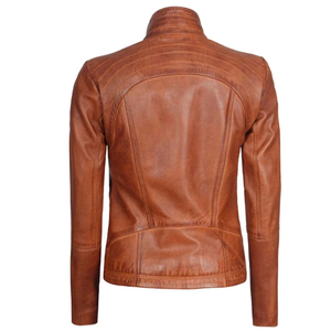 Brown Leather Biker Jacket Women Stylish Urban Slim Fit Breathable Knitted Canvas <b>Zipper</b> Classic Streetwear Casual Winter High - Product Image 6
