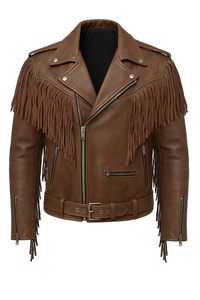 Chaqueta de Moto para Hombre, de Cuero Vacuno Marrón, Estilo Urbano, Resistente al Viento, Ecológica, con Cierre de Cremallera y Flecos, Cuello Camisero, Corte Regular - Product Image 5