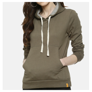 Sudadera con Capucha para Mujer, Color Sólido, Algodón y Fibra de Bambú, Tejido de Punto, Informal, para Otoño, con Bolsillos, Largo Regular, Manga Larga - Product Image 1