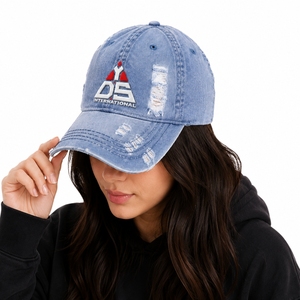 Premium Unisex Distressed Denim <b>Baseball</b> <b>Cap</b> Custom Vintage Embroidered Distressed Denim Fabric <b>Baseball</b> <b>cap</b> for Unisex - Product Image 1