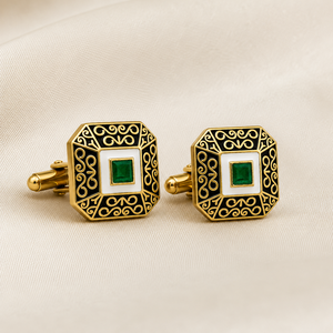 Handmade Art Deco Square Cufflinks with <b>Black</b> White Enamel Gold Plated Brass for <b>Men</b>-Formal Wedding Party - Product Image 3