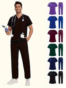 Conjunto de Uniformes Médicos Negros para Hombre, Camiseta de Manga Corta con Cuello en V y Pantalones Cargo de Pierna Recta, Uniforme de Enfermería para Médicos y Dentistas - Product Image 5