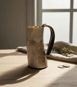 Taza Vikinga de Diseño Moderno Tallada en Cuerno Natural, Copa Vikinga para Beber Cerveza, Copa de Cuerno de Buey Natural Real BY HF CRAFTS - Product Image 2