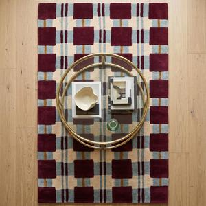 Alfombra Moderna de Lana con Diseño Geométrico a Cuadros Color Borgoña, Alfombra Tejida a Mano con Patrón de Cuadrícula para Sala de Estar, Dormitorio, Decoración del Hogar - Product Image 3