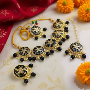 JeweleMarket Heritage Meenakari Pearl Choker <b>Set</b> Elegant Regal Ethnic Necklace Collection Fine Jewelry <b>Sets</b> - Product Image 3