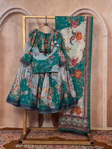 Lehenga Choli con estampado floral y bordado para mujer, estilo Bollywood, Ghagra Choli de organza, ropa india pakistaní para bodas y fiestas. - Product Image 5