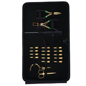 Kit d'outils avancés pour extensions de cheveux en micro-anneaux dorés avec pinces à ouvrir les perles en acier inoxydable, aiguilles, clips et étui portable en rexine - Product Image 1