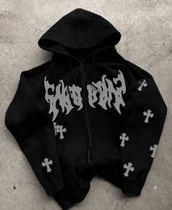 OEM unisex custom y2k heavyweight full zip <b>hoodie</b> custom puff screen printing <b>gothic</b> fleece sweatshirt with sleeve printing - Product Image 6