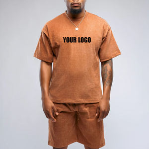 Street Wear 100% Cotton Premium Quality 2-Piece Men's Short Set Custom Puff Printed Logos <b>Hip</b> Hop Solid Summer T-Shirt & Shorts - Product Image 2