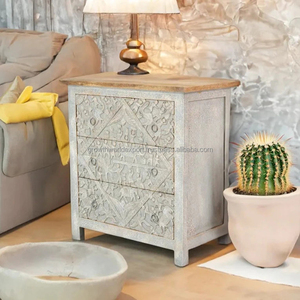 2024 muebles tallados en madera hechos a mano almacenamiento cabecera con 3 cajones muebles de sala de estar de lujo mesitas de noche asequibles - Product Image 5