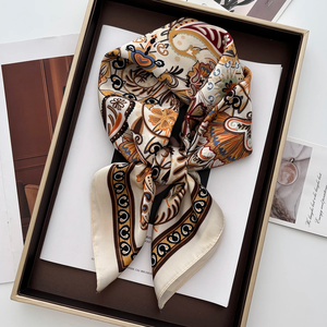 Spring Summer Lotus Print Satin <b>Scarf</b> <b>Square</b> Neckerchief for Women Head Wrap Fashion Decorative Accessory Bandana - Product Image 3