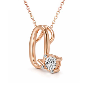 <b>Initial</b> Alphabet Q Letter Necklace Comes With Four Prong Set Round Cut Lab Grown Diamond Pretty Clover <b>Chain</b> Wholesale Jewelry - Product Image 3