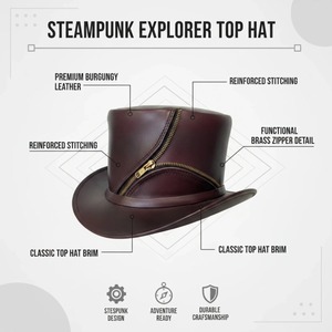 Handcrafted Style Leather Top Hat Premium Fashion <b>Accessory</b> with Structured Crown and Elegant Finish - Product Image 3