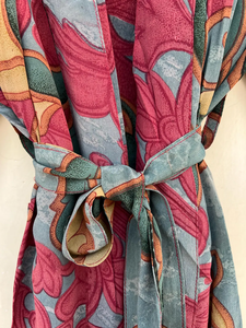 Robe de chambre Kimono Vintage Boho Loungewear de luxe léger en crêpe de soie Robe de chambre en mousseline de soie douce et confortable - Product Image 5