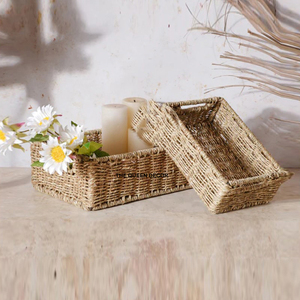Cestas de Almacenamiento Decorativas de Mimbre de Estilo Nórdico, Forma Rectangular, Hechas a Mano, Juego de 2 Piezas, Multifuncionales para el Hogar - Product Image 1
