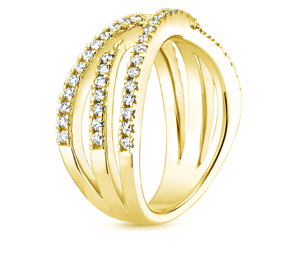Bague Pavée Croisée en Or Blanc, Rose et Jaune 18 carats avec Diamants de Laboratoire EF VVS CVD, Style Ethnique Multi-Bandes, Bijou Tendance pour Femme - Product Image 1