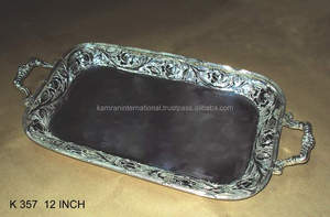 Bandeja de servicio grabada chapada en plata, con asas - Product Image 5