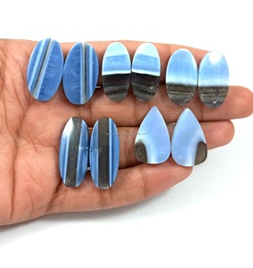 Paire d'opales bleues naturelles, pierres précieuses brutes, cabochons de formes variées, lot de pierres précieuses pour la fabrication de bijoux - Product Image 3