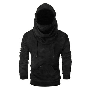 Sweat-shirt à capuche noir pour homme avec masque balaclava, coupe-vent en polaire, vêtements d'hiver décontractés, coupe régulière - Product Image 5