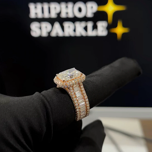 Radiant Cut Iced Out Moissanite <b>Ring</b> 925 Sterling <b>Silver</b> 14K Gold Plated Luxury Hip Hop Jewelry for <b>Men</b> Women Engagement - Product Image 2