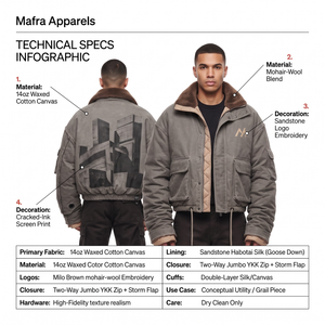 Blouson matelassé court pour homme en toile cirée épaisse, rembourrage 800 cuin, doublure en soie Habotai, vêtement d'extérieur d'hiver - Product Image 5