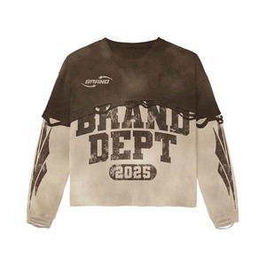 100% cotton T-shirt for men loose fit printed Mens Double Layer T Shirt Cotton Blend Contrast Panel Distressed Print Custom <b>Logo</b> - Product Image 3