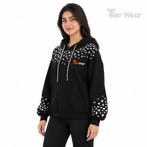 <b>Women's</b> <b>Black</b> Rhinestone <b>Hoodie</b> Crystal Rhinestone Fleece Hoodies Breathable Cotton made <b>Women</b> rhinestone Hoodies - Product Image 2