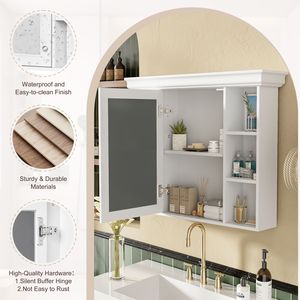 Modern 35 X 28 White Wall Mounted Bathroom Storage Cabinet with <b>Mirror</b> <b>Door</b> Medicine Cabinet Bathroom Shelves - Product Image 6