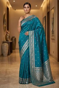 Indian Traditional Ethnic Banarasi Silk <b>Saree</b> with Zari Weaving Work for Wedding Occasion and Festive Function for Women Outfit - Product Image 5