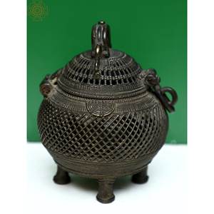 Boîte de table Jali ronde en laiton faite à la main de 6 pouces Pièce maîtresse de décoration unique Boîte Jali ronde Article de rangement décoratif - Product Image 3