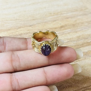 Luxury Style Lotus Texture Brass <b>ring</b> Amethyst Gold Plated <b>Statement</b> <b>Ring</b> Vintage Tribal Fashionable Wholesale <b>Ring</b> For Women - Product Image 2