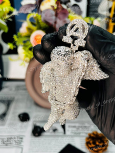 Iced Out <b>Silver</b> Angel <b>Pendant</b> VVS Moissanite Diamond Cherub <b>Pendant</b> Hip Hop Jewelry Custom <b>Initial</b> Bail - Product Image 3