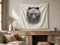 Tapisserie en toile imprimée, croquis d'ours grizzly, noir et blanc, décoration murale pour dortoir et chambre à coucher