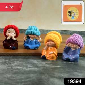 Ensemble de 4 chapeaux de paille traditionnels décoratifs en résine ornés de moine et de bouddha. - Product Image 6