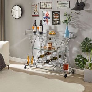 Carrello Bar in Vetro Argentato Elettrolitico con Portabottiglie e Portabicchieri per Servizio in Cucina e Uso Alberghiero - Product Image 3