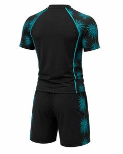 Conjunto de Rash Guard para Hombre Más Vendido, Negro, de Spandex Transpirable de Secado Rápido, con Estampado de Palmeras Teal, Top de Manga Larga y Pantalones Cortos para Ropa Deportiva - Product Image 4