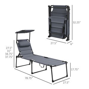 Set di Chaise Longue Pieghevoli Grigie con Tettuccio Parasole per Bordo Piscina o Piscina, Comfort Doppio per Relax all'Aperto - Product Image 3