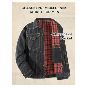Mens Flannel Lined Denim <b>Jacket</b> Snap Cowboy Cut Western Classic Slim Fit Vintage Heavy Duty <b>Trucker</b> Coat Premium Streetwear - Product Image 5