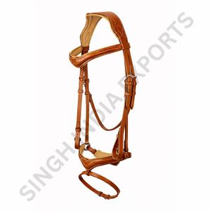 Brida de salto de cuero genuino acolchada con costuras elegantes, anatómica, elevada para exhibición, con corona y narquera acolchadas suaves, de primera calidad. - Product Image 4