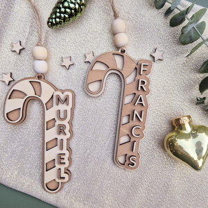 Adornos Navideños Personalizados de Madera con Forma de Bastón de Caramelo, Nombre Personalizado Muriel Francis, Decoración para Árbol de Navidad - Product Image 1