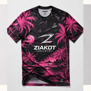 T-shirt de performance personnalisé en gros pour l'industrie Ziakot, noir et rose, avec ruban rose 3D et motif cœur pour la lutte contre le cancer du sein - Product Image 3